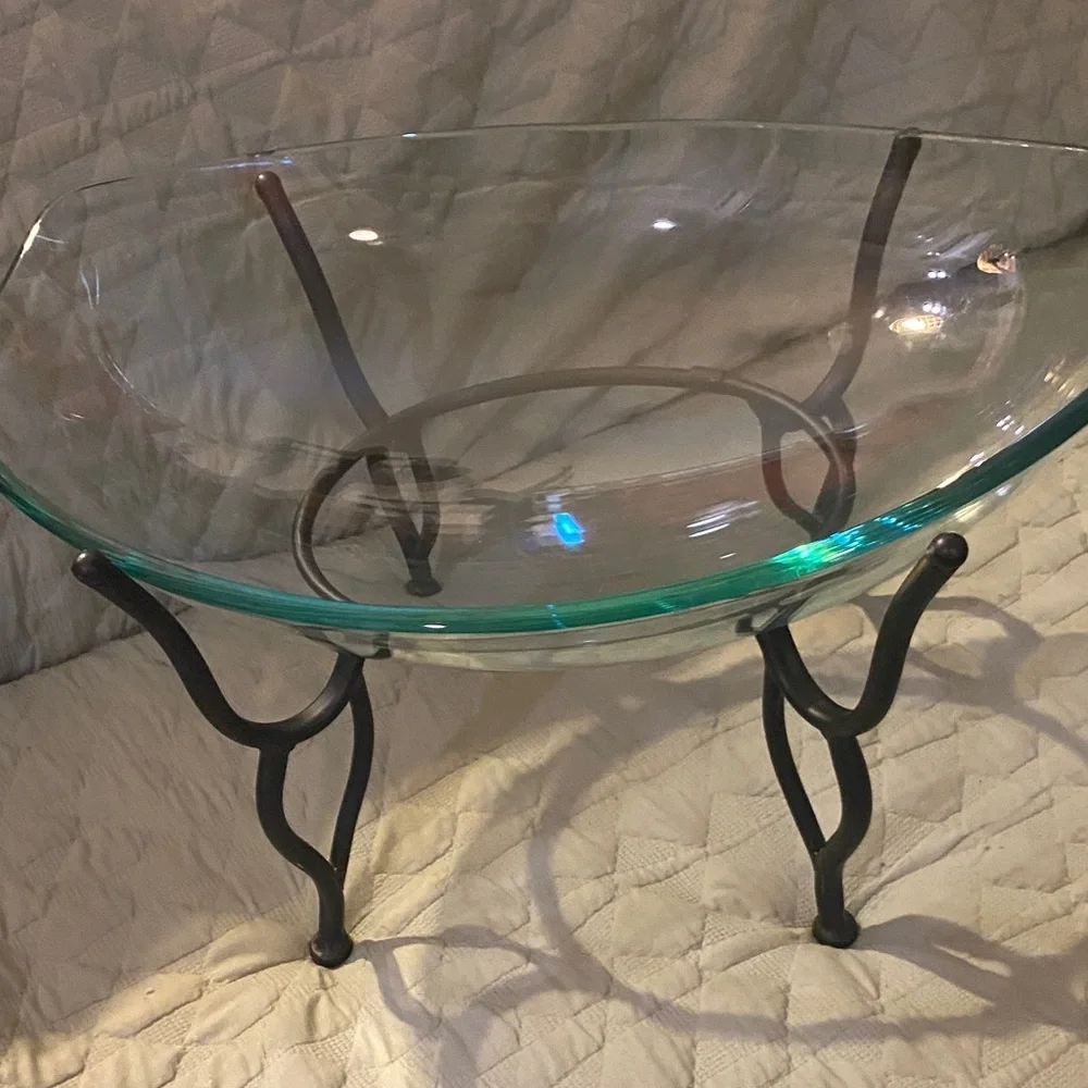 Elegant Glass Bowl with Black Stand large size 10”Hx14”Wx21”L